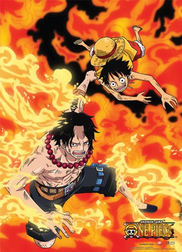 Luffy and Ace in Flames Wall Scroll