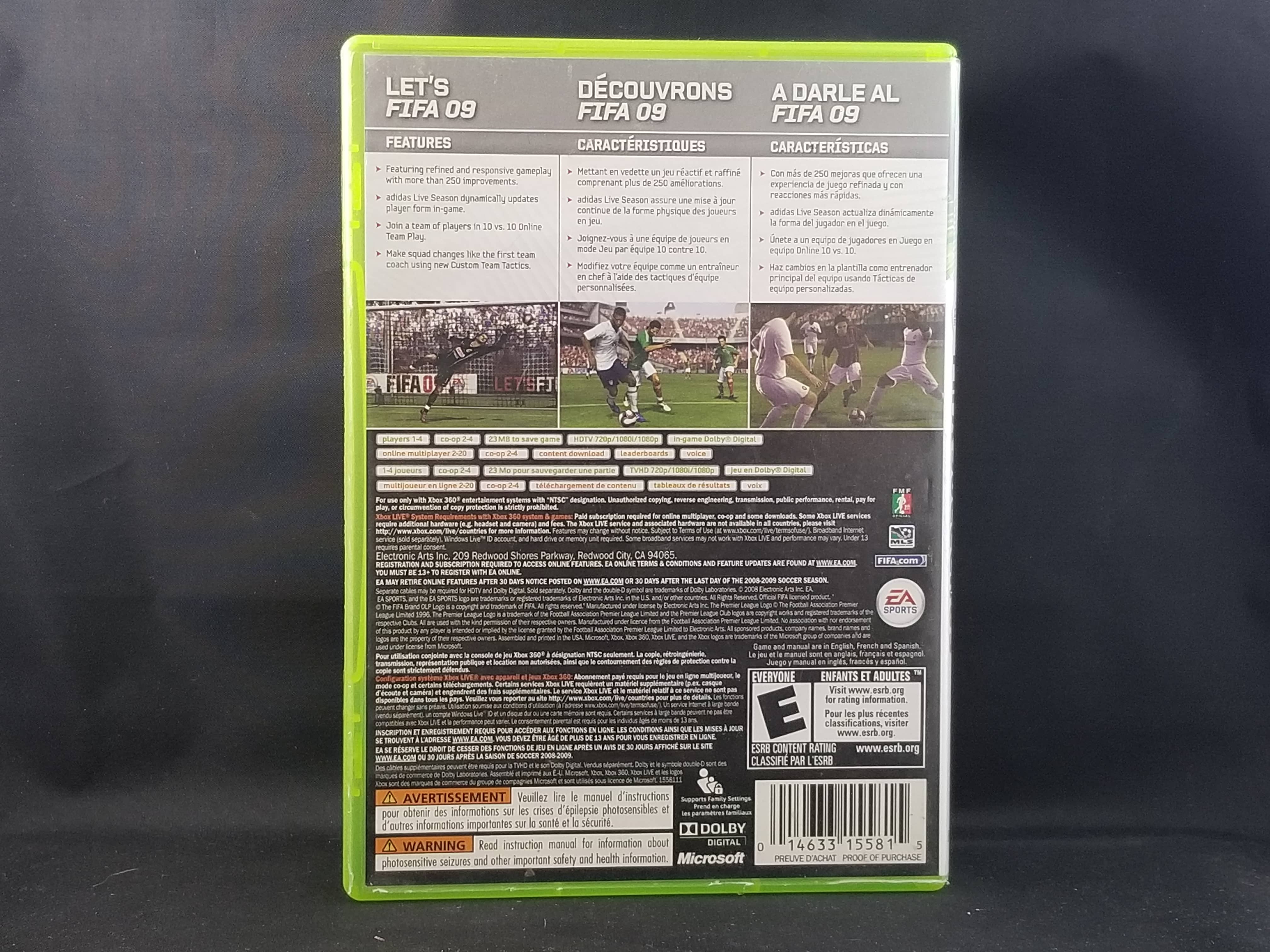 FIFA SOCCER 09 XBOX 360 XBOX LIVE GAME WITH CASE**